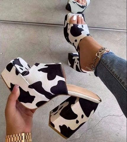 Cow Print Chunky Heels