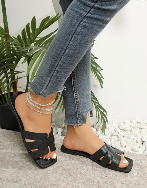 Black Embossed Sandals