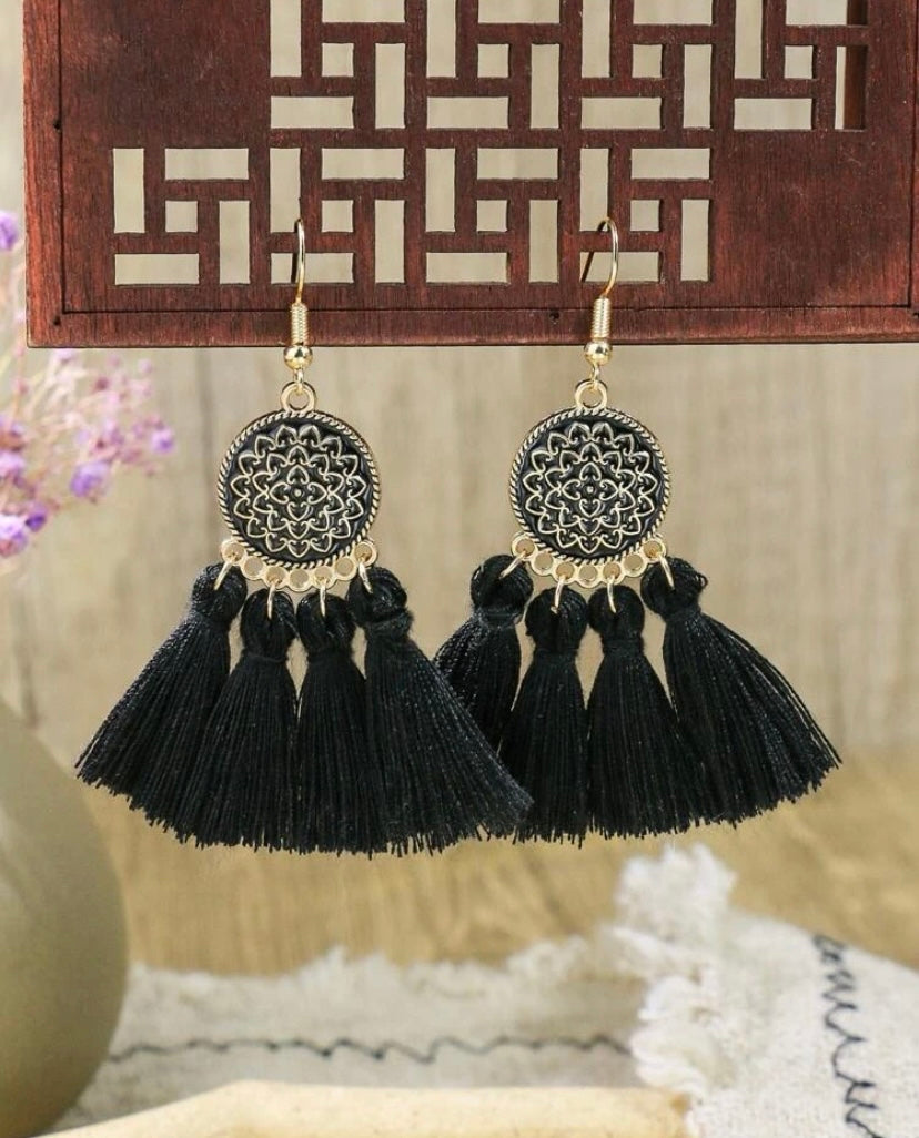 Tassel Drop Earrings (Black)