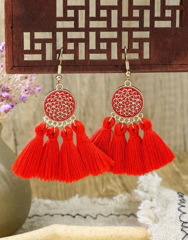 Tassel Drop Earrings (Red)