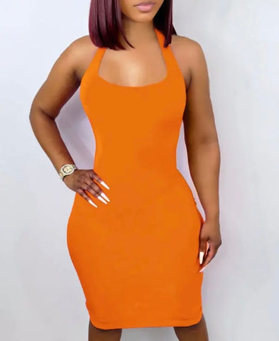 O-Ring Halter Dress (Orange)