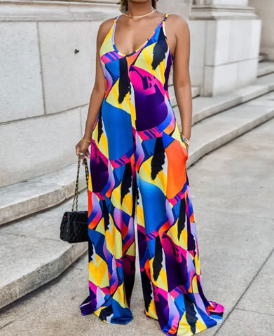 Abstract Wide Leg Jumpsuit