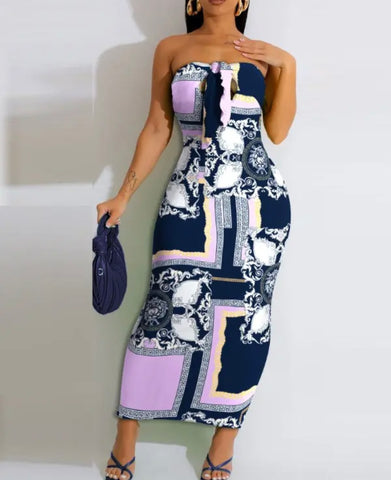 Scarf Print Tube Dress