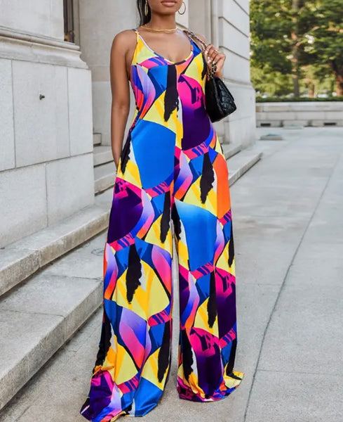 Abstract Wide Leg Jumpsuit